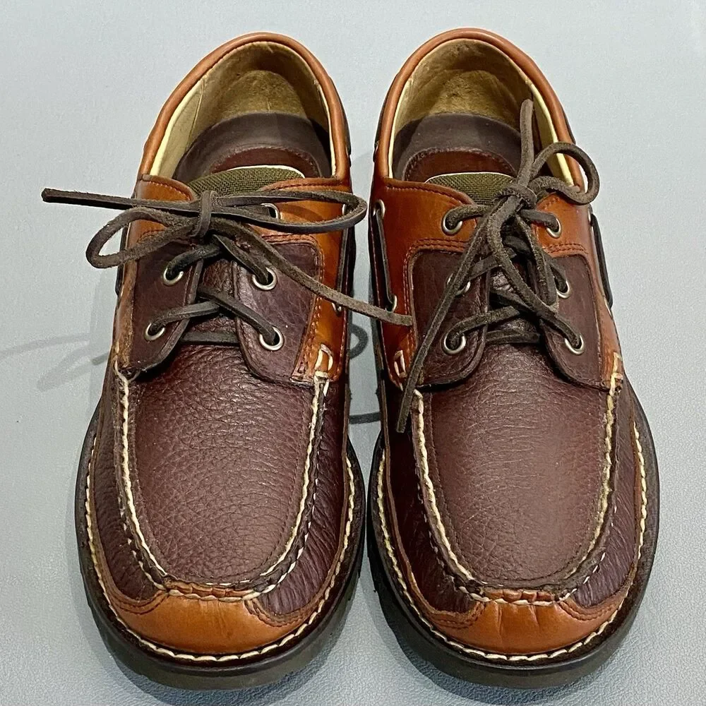LL Bean Leather Loafers Deck Boat Mocs Shoes Men’s 8 D Two Tone Brown 3-Eye